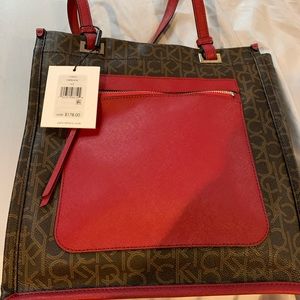 New Calvin Klein brown and red purse tote bag